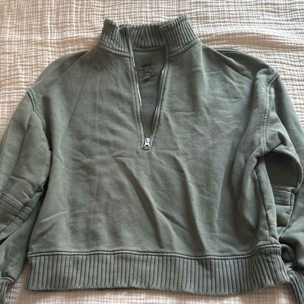 Aerie Olive Ribbed Quarter-Zip Sweater
